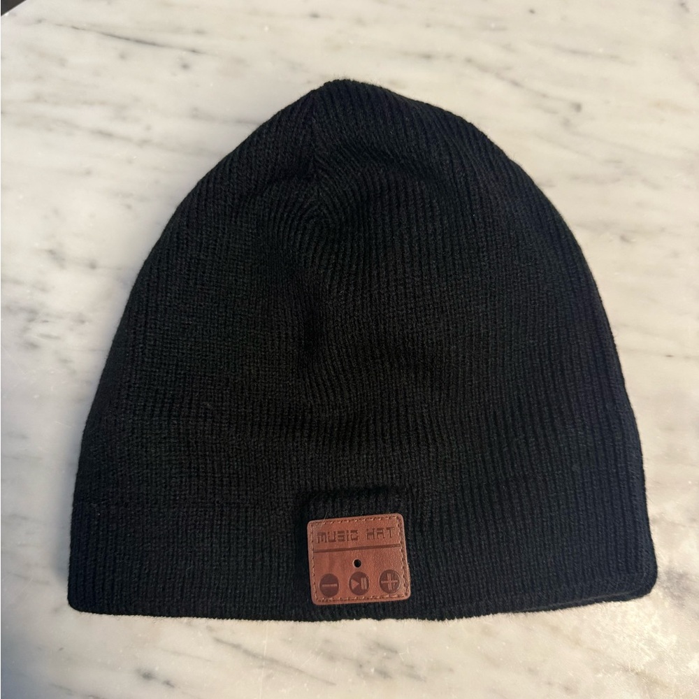 Black Knit Beanie with Bluetooth Patch